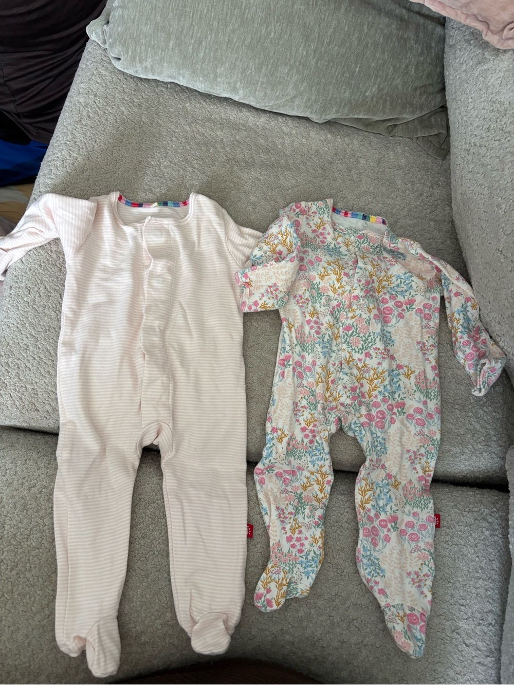 Magnetic me Baby Girls' Pink Floral and Light Pink Footed One-Pieces - Set of 2